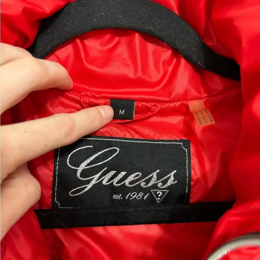Guess Y2K Bright Pop of Red Down-Filled Puffer Coat - Size M